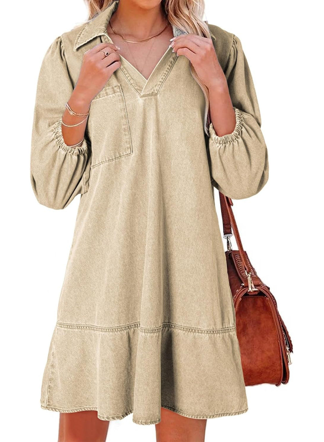Supple V-neck babydoll dress for women | Amaia