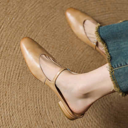 Classic genuine leather heeled mules for women | Merisa -13