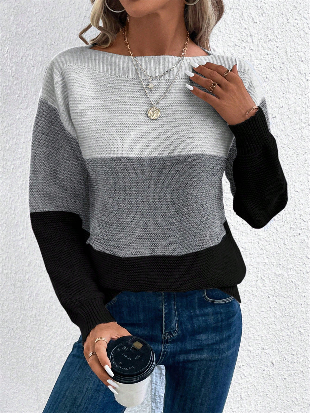 Bold colourblock relaxed knit sweater for women | Hailey -5