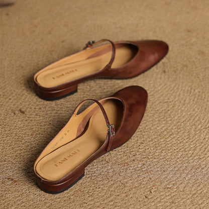 Classic genuine leather heeled mules for women | Merisa -5