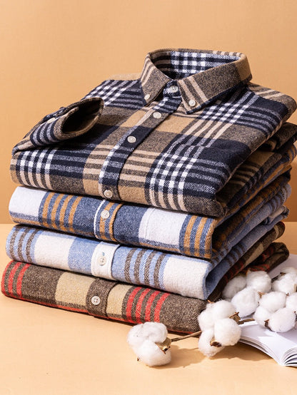 Classic relaxed plaid cotton button-up shirt for men | Harrison -9