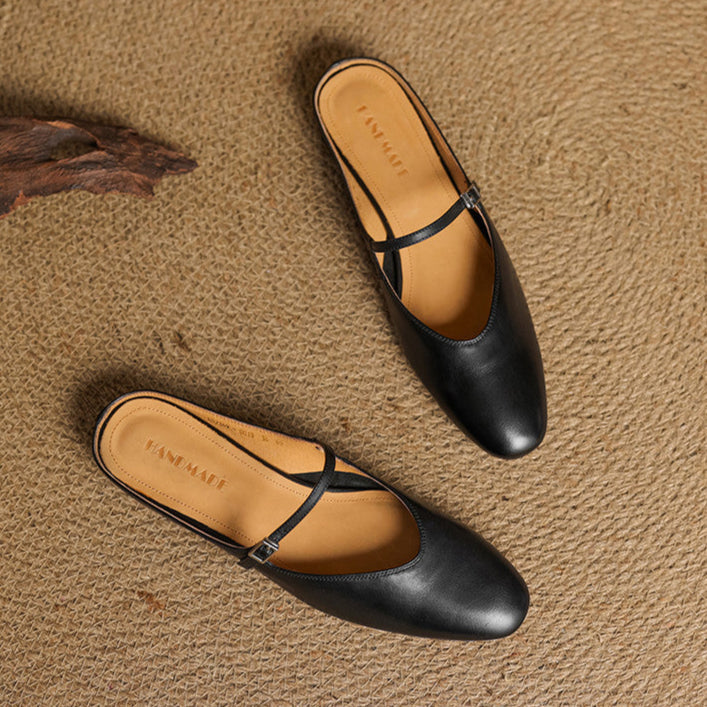 Classic genuine leather heeled mules for women | Merisa -25