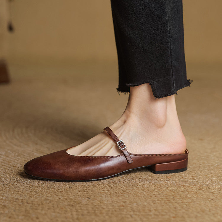 Classic genuine leather heeled mules for women | Merisa -2