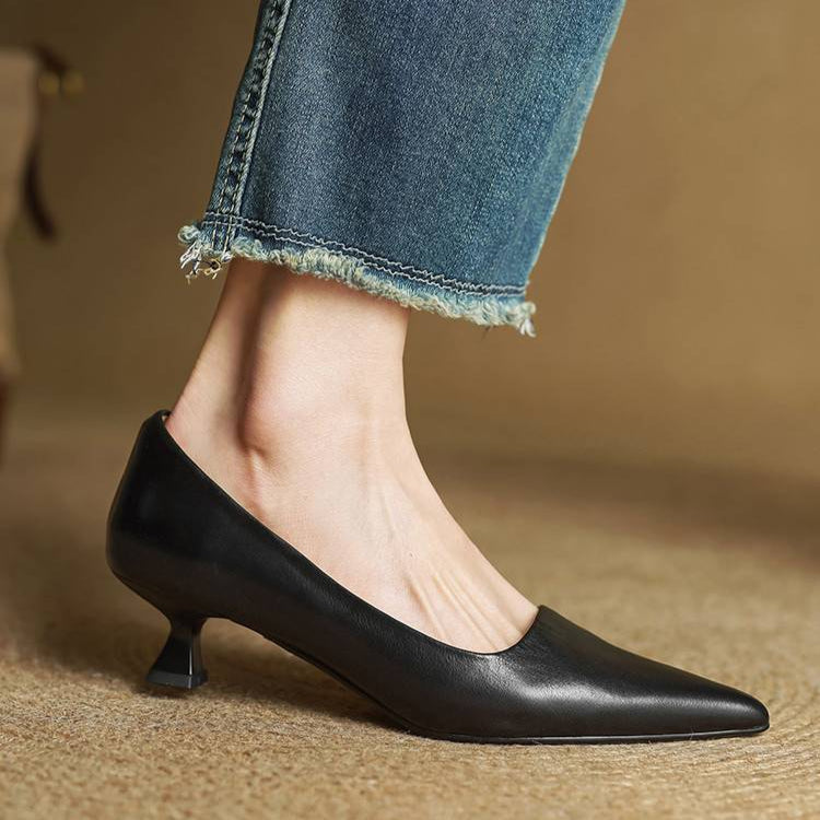 Elegant genuine leather block heels for women | Anok -23