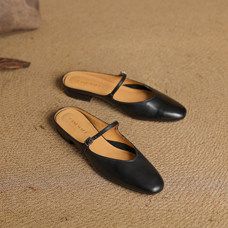 Classic genuine leather heeled mules for women | Merisa -24