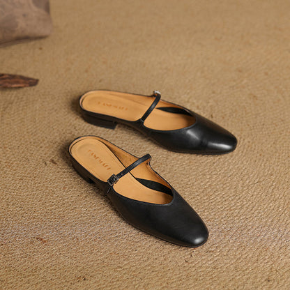 Classic genuine leather heeled mules for women | Merisa -24