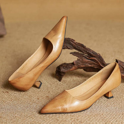 Elegant genuine leather block heels for women | Anok -21