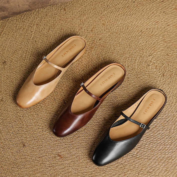 Classic genuine leather heeled mules for women | Merisa -10