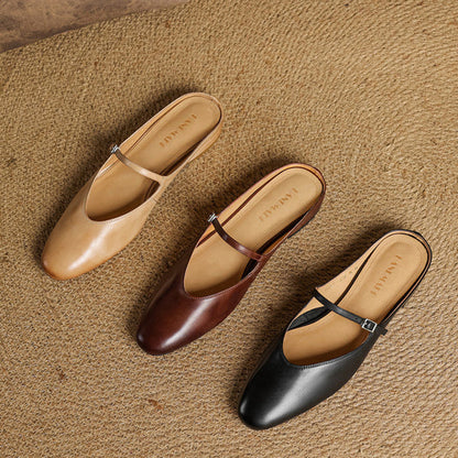 Classic genuine leather heeled mules for women | Merisa -10