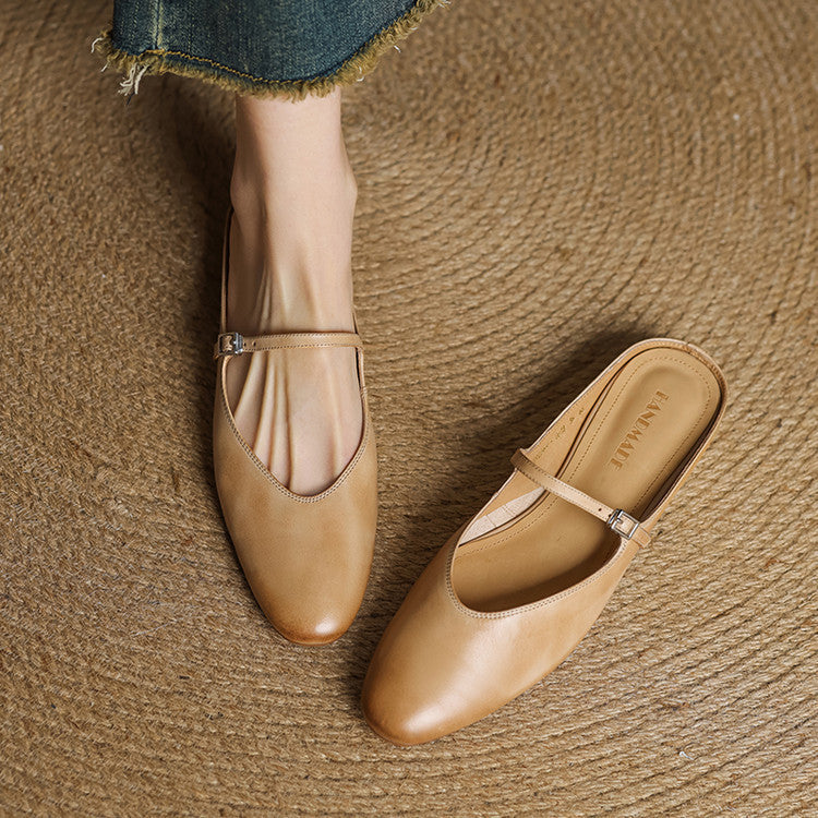 Classic genuine leather heeled mules for women | Merisa -11