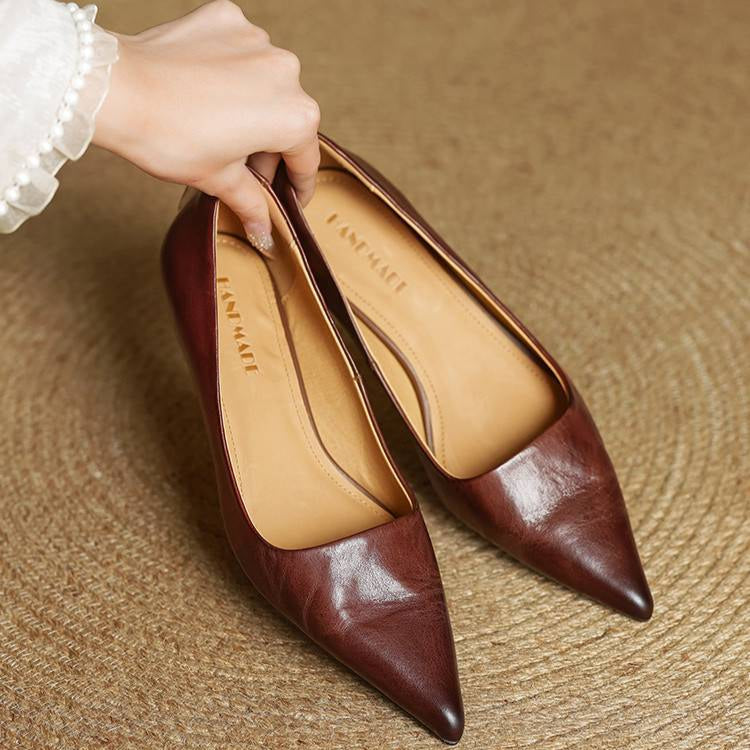 Elegant genuine leather block heels for women | Anok -15