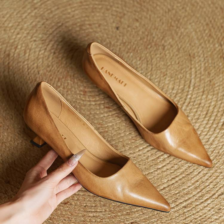 Elegant genuine leather block heels for women | Anok -22