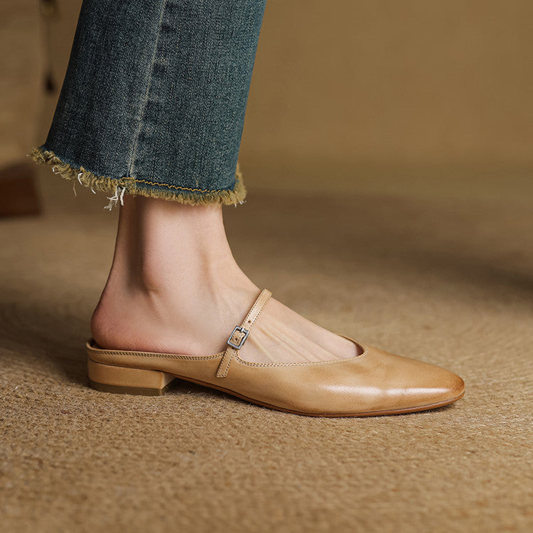 Classic genuine leather heeled mules for women | Merisa -12