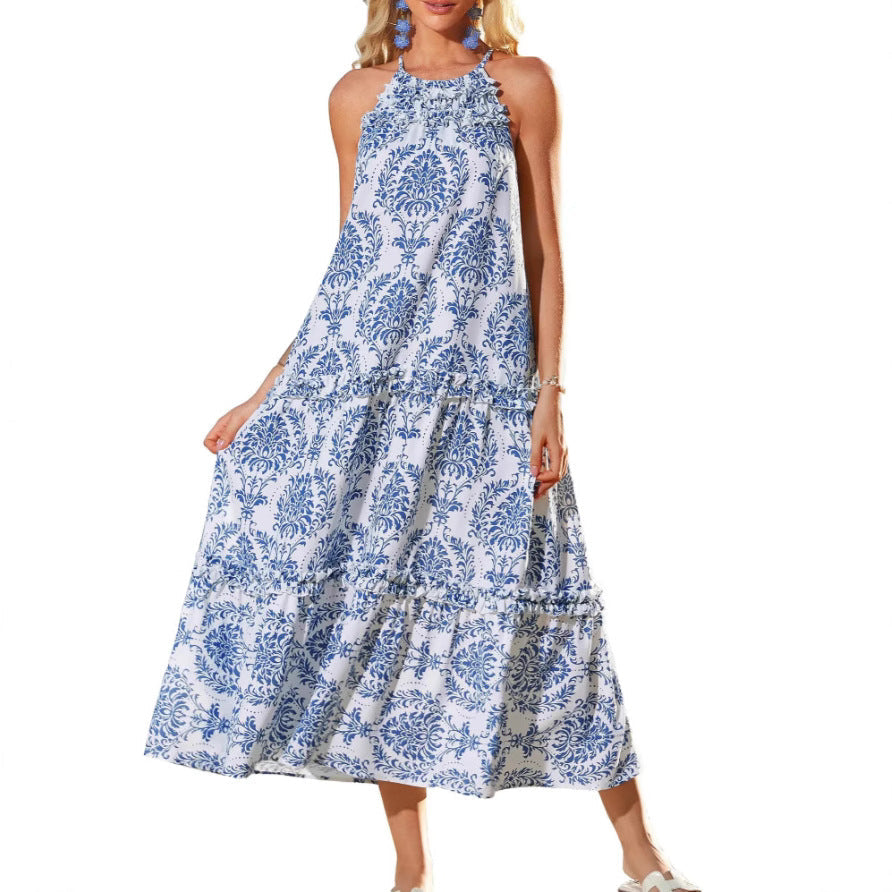 Ornate Boho halter tiered maxi dress for women | Felicity