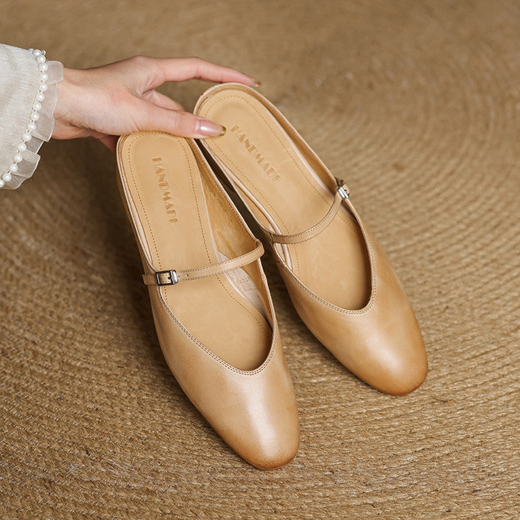 Classic genuine leather heeled mules for women | Merisa -15