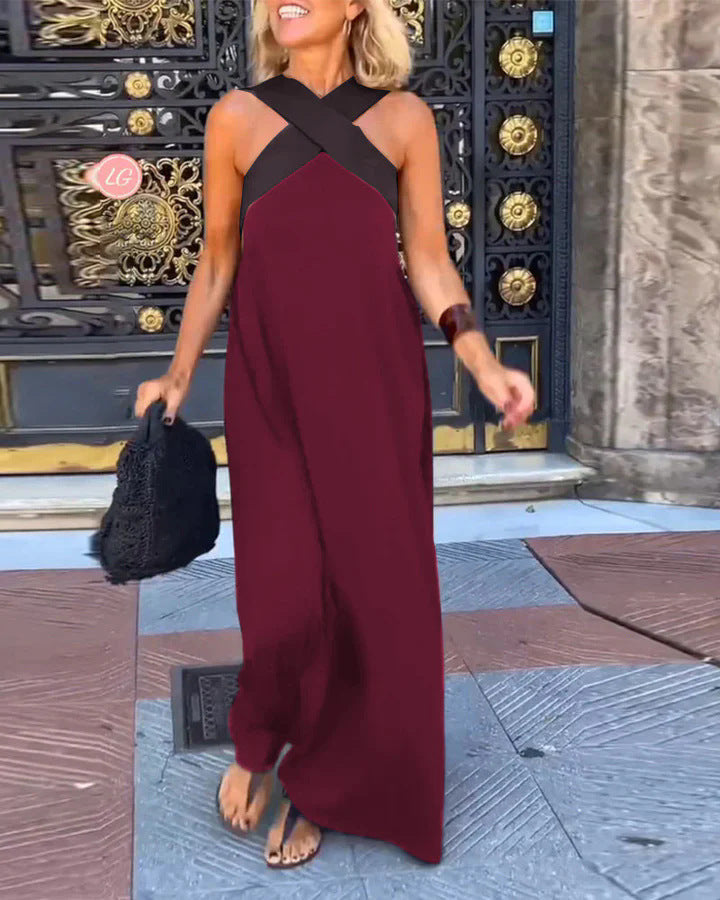 Elegant crossed-cut midi dress for women | Delphine -9