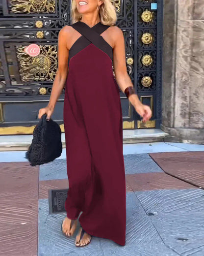 Elegant crossed-cut midi dress for women | Delphine -9