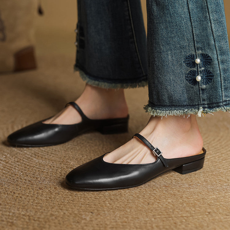 Classic genuine leather heeled mules for women | Merisa -21