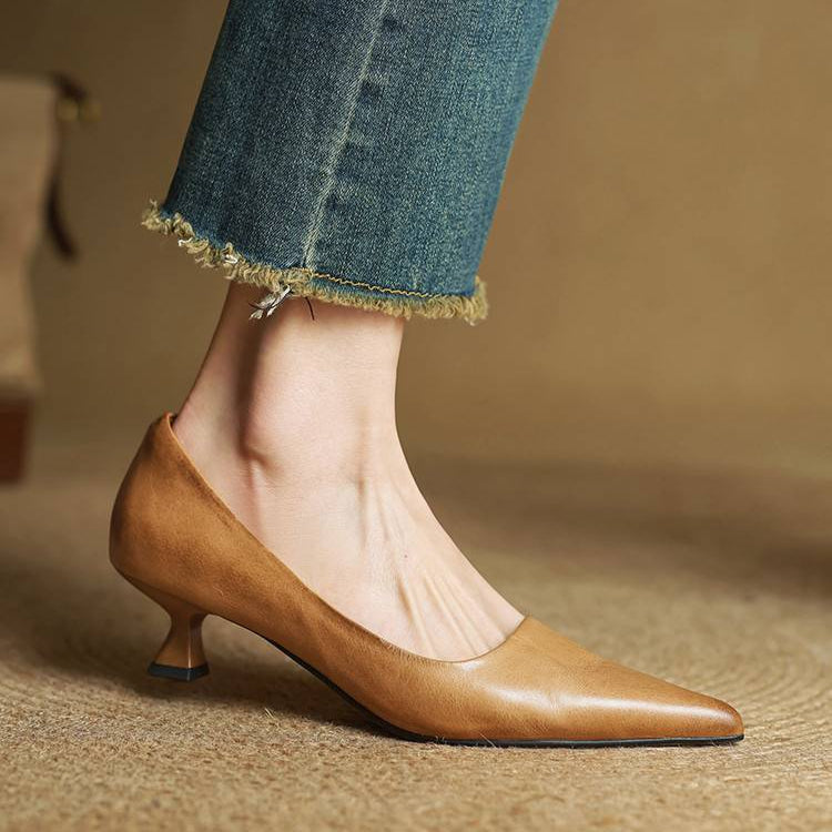 Elegant genuine leather block heels for women | Anok -18
