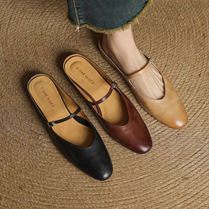 Classic genuine leather heeled mules for women | Merisa -18