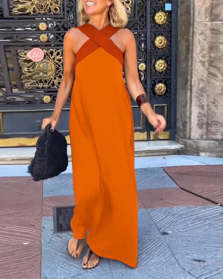 Elegant crossed-cut midi dress for women | Delphine -7