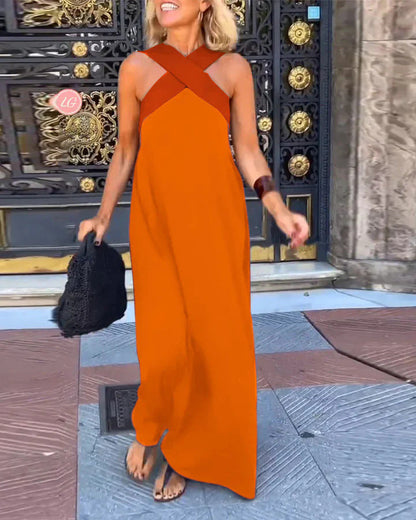 Elegant crossed-cut midi dress for women | Delphine -7