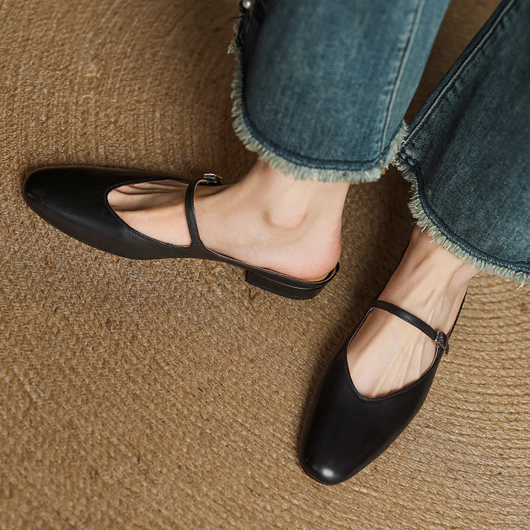 Classic genuine leather heeled mules for women | Merisa -20