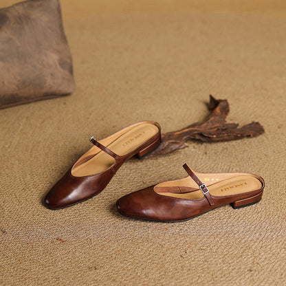 Classic genuine leather heeled mules for women | Merisa -9
