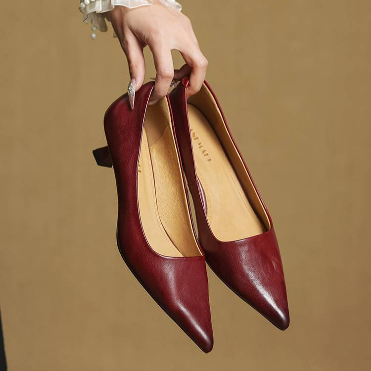Elegant genuine leather block heels for women | Anok -6