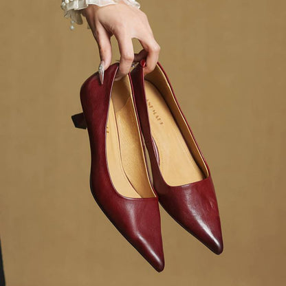 Elegant genuine leather block heels for women | Anok -6