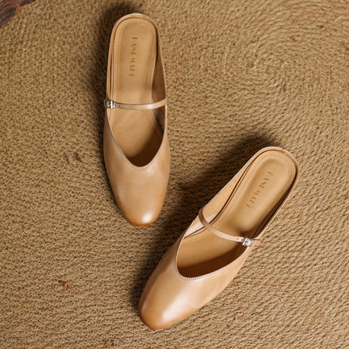 Classic genuine leather heeled mules for women | Merisa -17