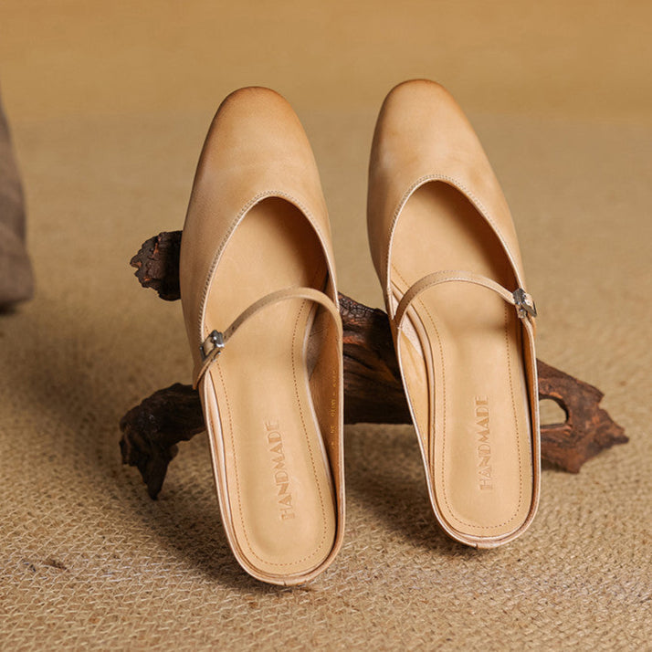 Classic genuine leather heeled mules for women | Merisa -16