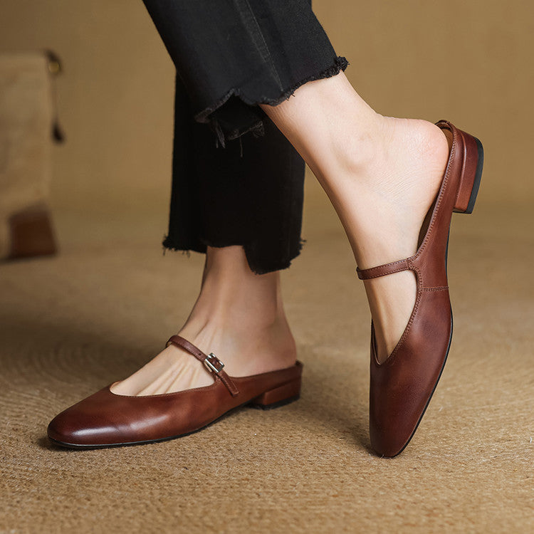Classic genuine leather heeled mules for women | Merisa -6