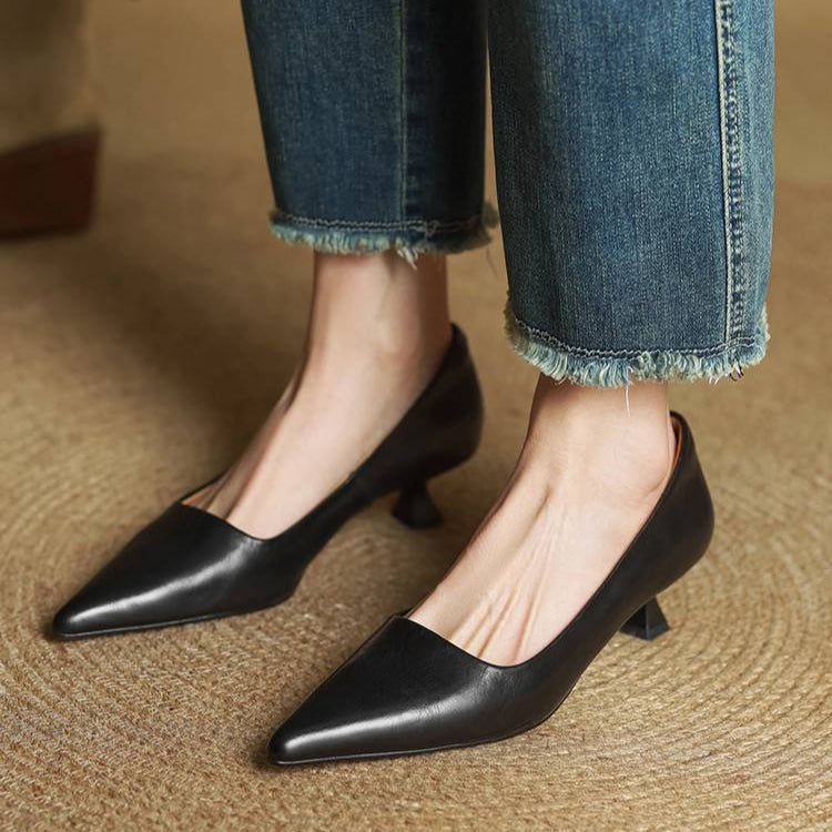 Elegant genuine leather block heels for women | Anok -25