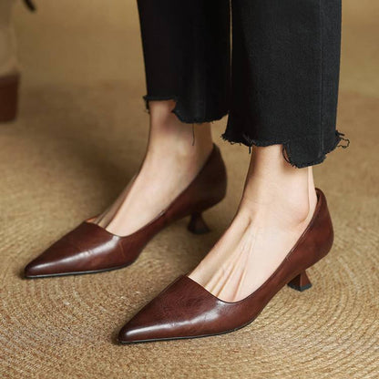 Elegant genuine leather block heels for women | Anok -13