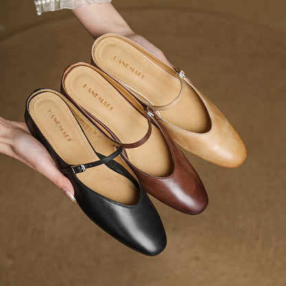Classic genuine leather heeled mules for women | Merisa -26