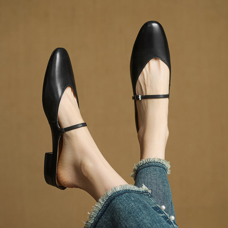 Classic genuine leather heeled mules for women | Merisa -22