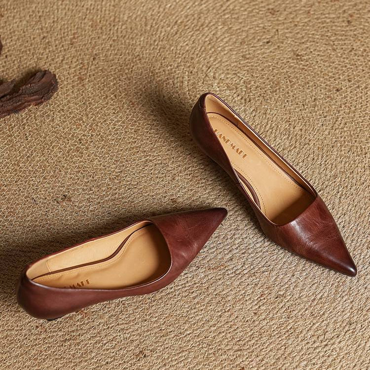 Elegant genuine leather block heels for women | Anok -16