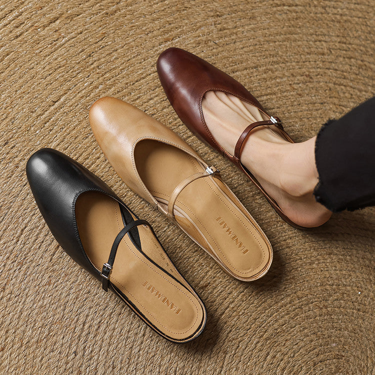 Classic genuine leather heeled mules for women | Merisa -27