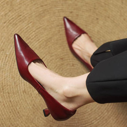 Elegant genuine leather block heels for women | Anok -1