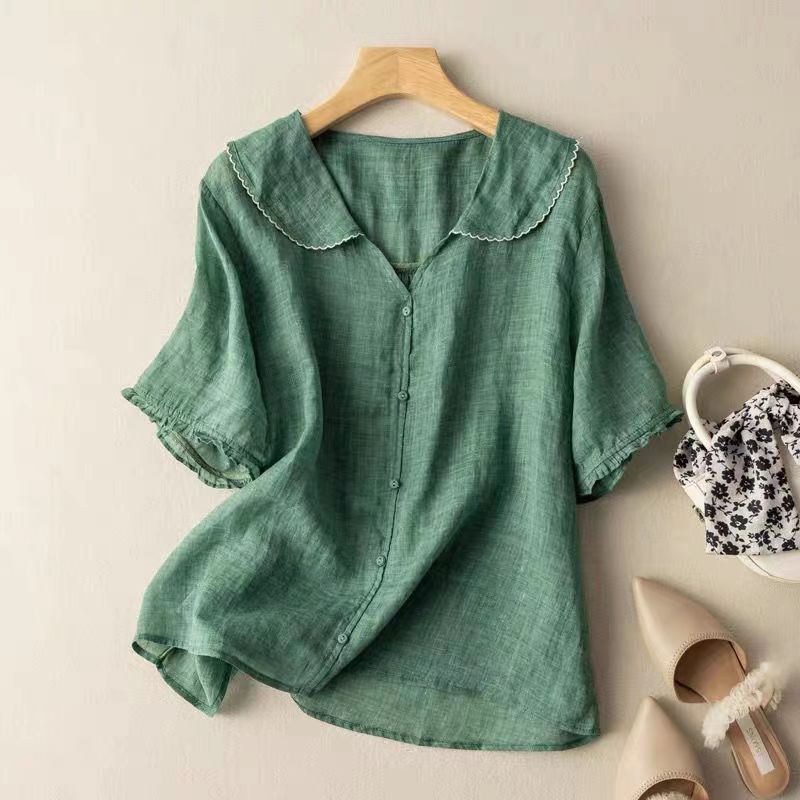 Vintage button-detail relaxed blouse for women | Kristi -1