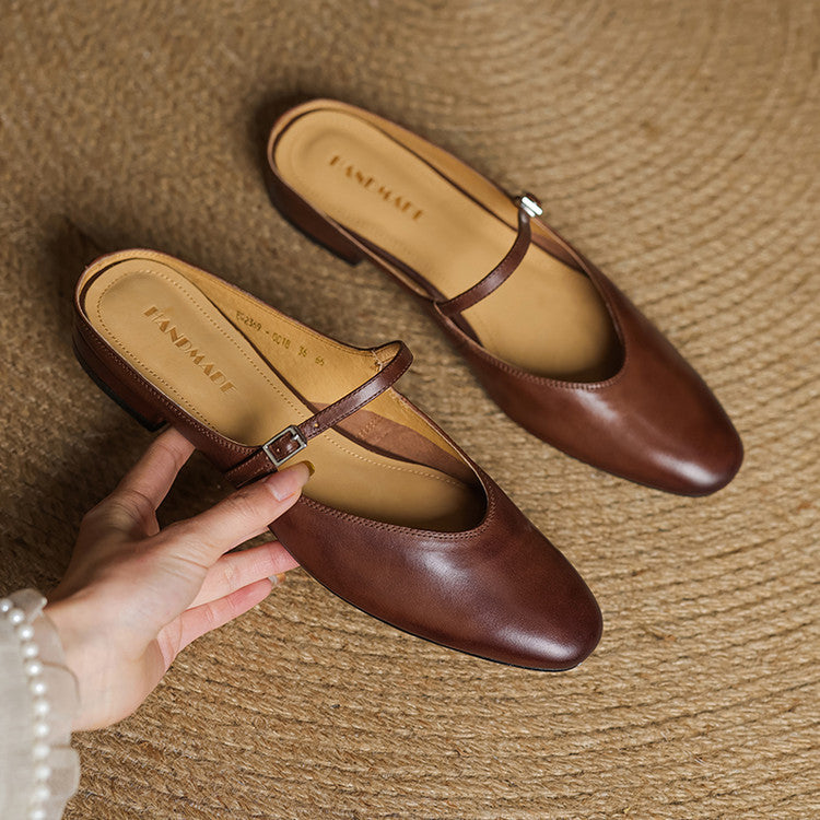 Classic genuine leather heeled mules for women | Merisa -3