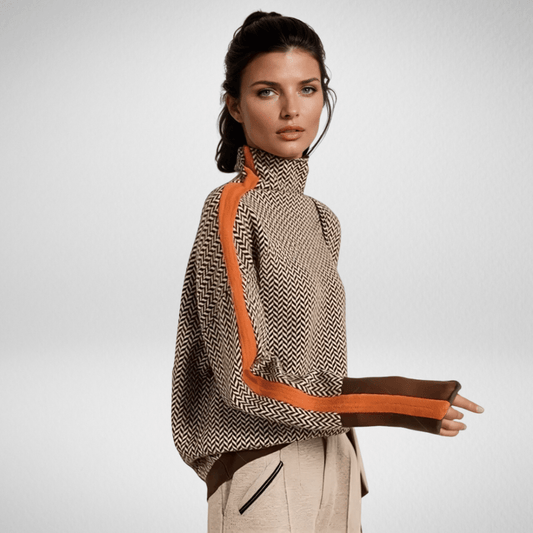 Contrast stripe roll-neck jumper for women | Helena -1