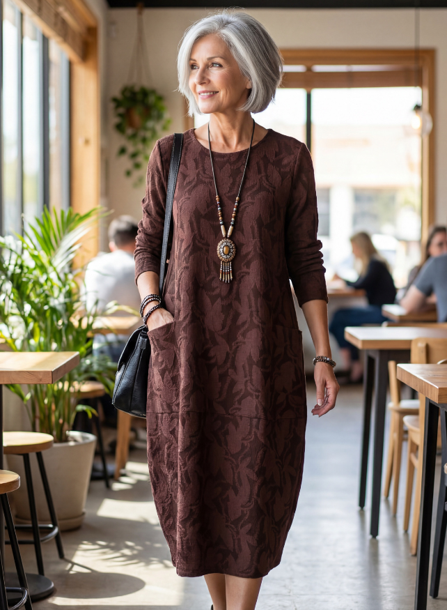 Broderie Elegant winter dress with long sleeves for women | Dina