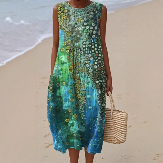 Bardot Sleeveless dress with mosaic-inspired pattern for women | Maribella