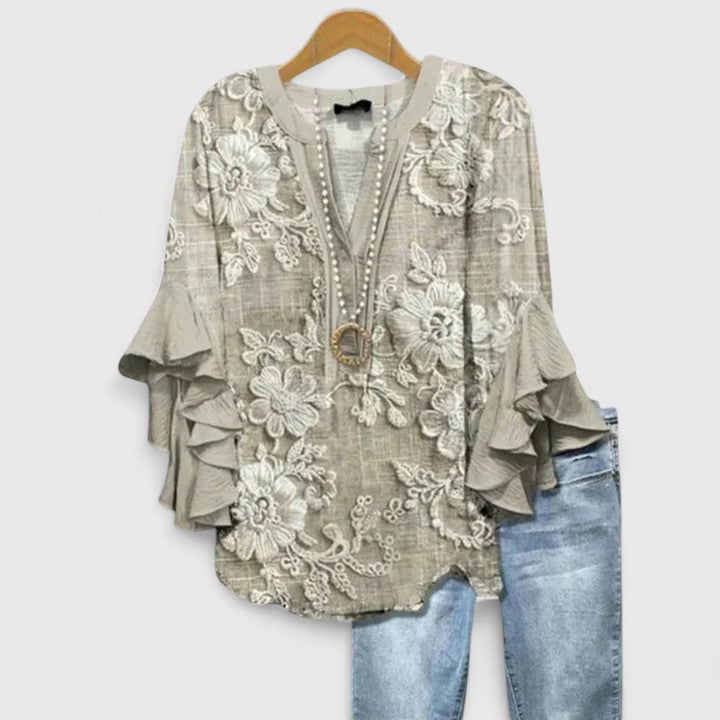 Feminine ruffle-sleeve statement blouse for women | Aurelia -2