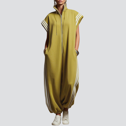 Urban zip-neck sleeveless wide-leg jumpsuit for women | Valencia -1