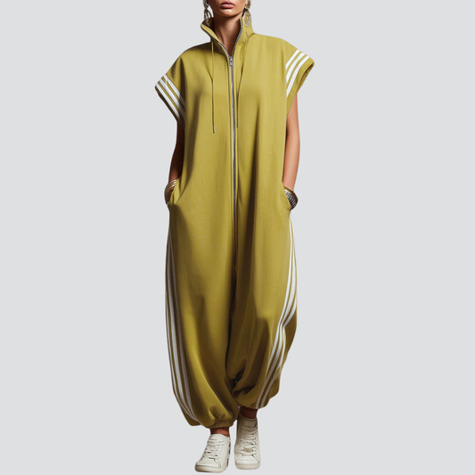 Urban zip-neck sleeveless wide-leg jumpsuit for women | Valencia -1