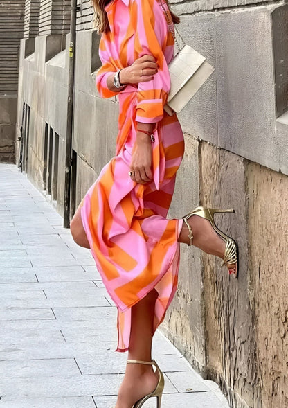 Ruffled Printed waist-cinching shirt dress for women | Olivia