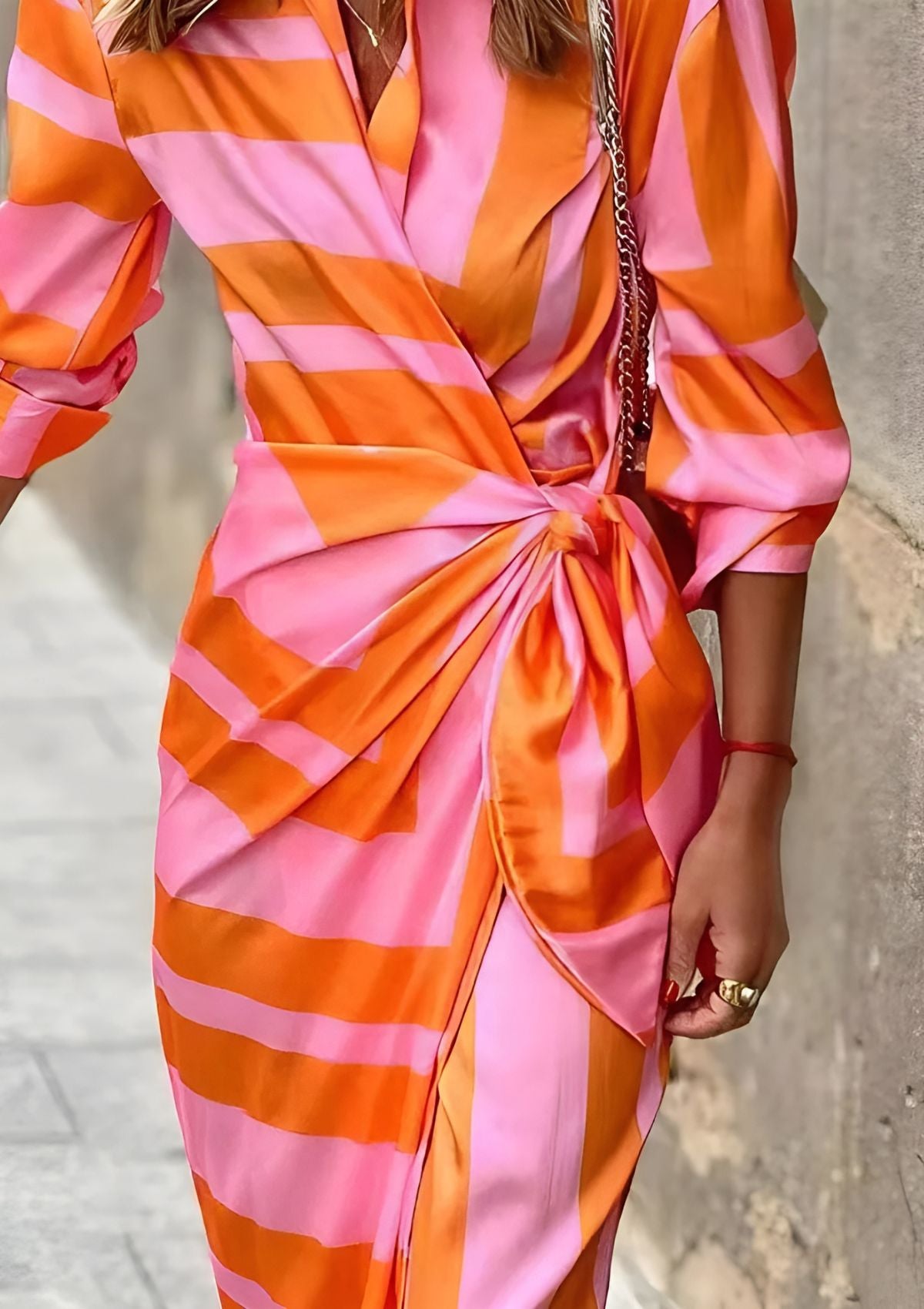 Ruffled Printed waist-cinching shirt dress for women | Olivia